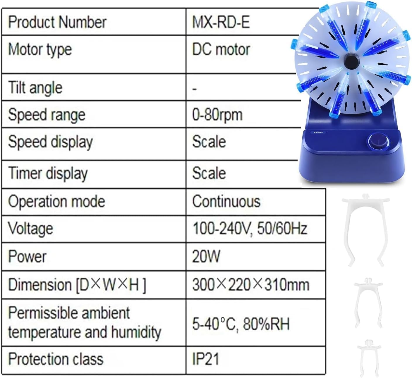 Mezclador rotatorio de Tubos analógico, vórtex de múltiples Tubos y agitador Orbital para Tubos de 1.5, 15 y 50 ml, Velocidad Ajustable de 0 a 80 RPM