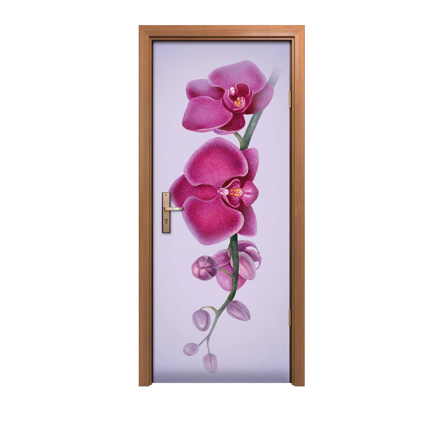 Autocollant de porte 90x200cm motif Orchidée aquarelle pour votre décoration intérieure