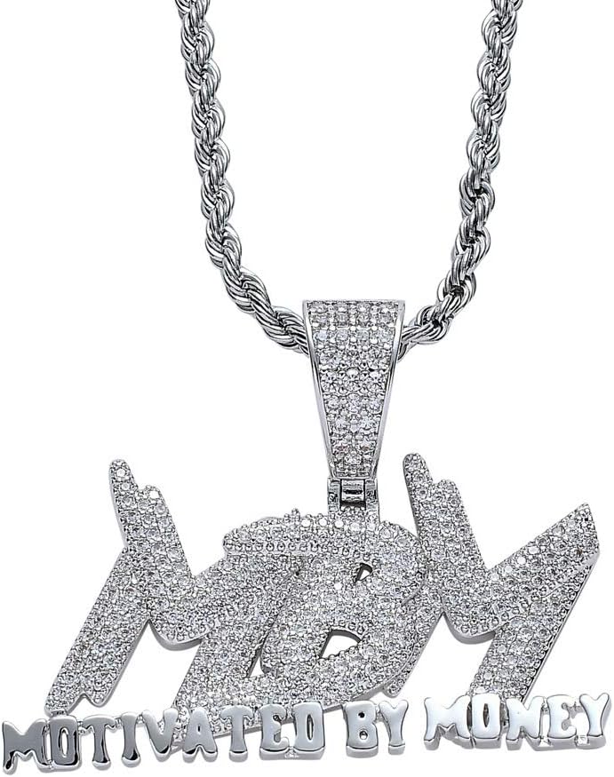 Iced Out Zircon Letter Motivated by Money Pendant Necklace Two Tone Plated Micro Paved Lab Diamond Bling Hip Hop Jewelry