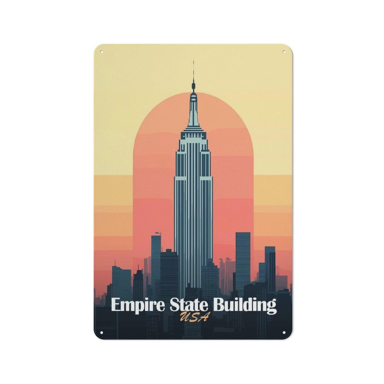 Junmoney Style-16 Vintage Metal Plaque 30X20cm Featuring Empire State Building, Diner Style Decor For Restaurant, Kitchen, Counter Or Breakfast Nook