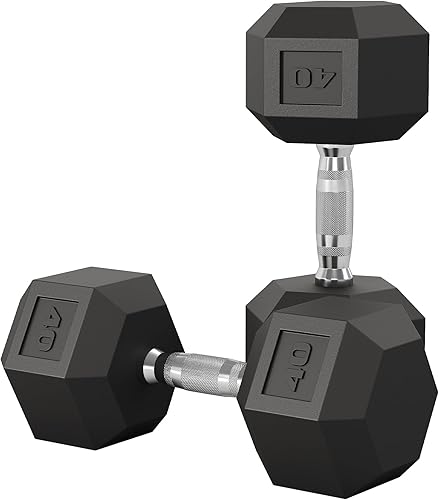 Miniatura 10 de Garvee Juego de 2 mancuernas hexagonales de 5 a 50 libras, pesas de mano con núcleo de hierro fundido, revestimiento recubierto de goma y mango de