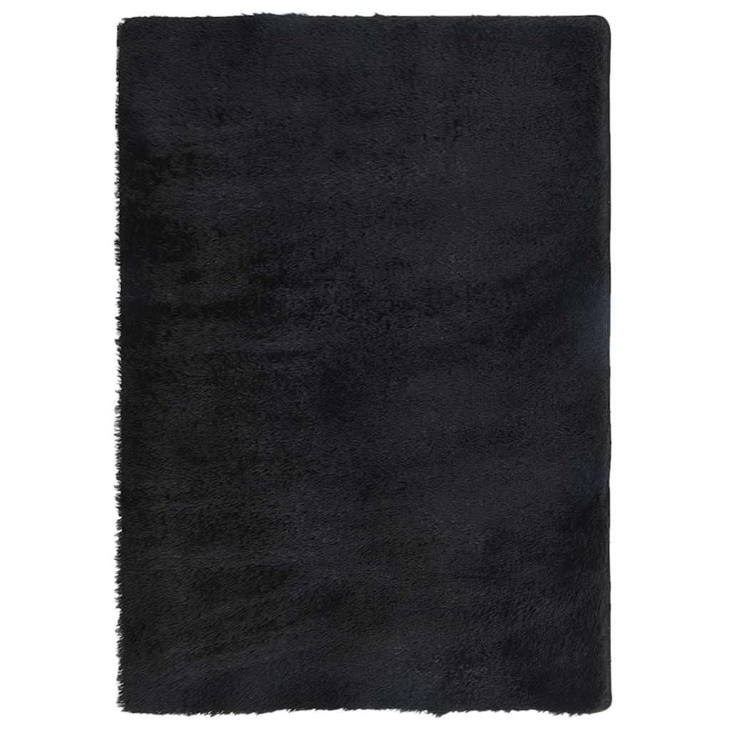 Grand tapis salon poils longs noir 160x230 pour chambre chaleureuse