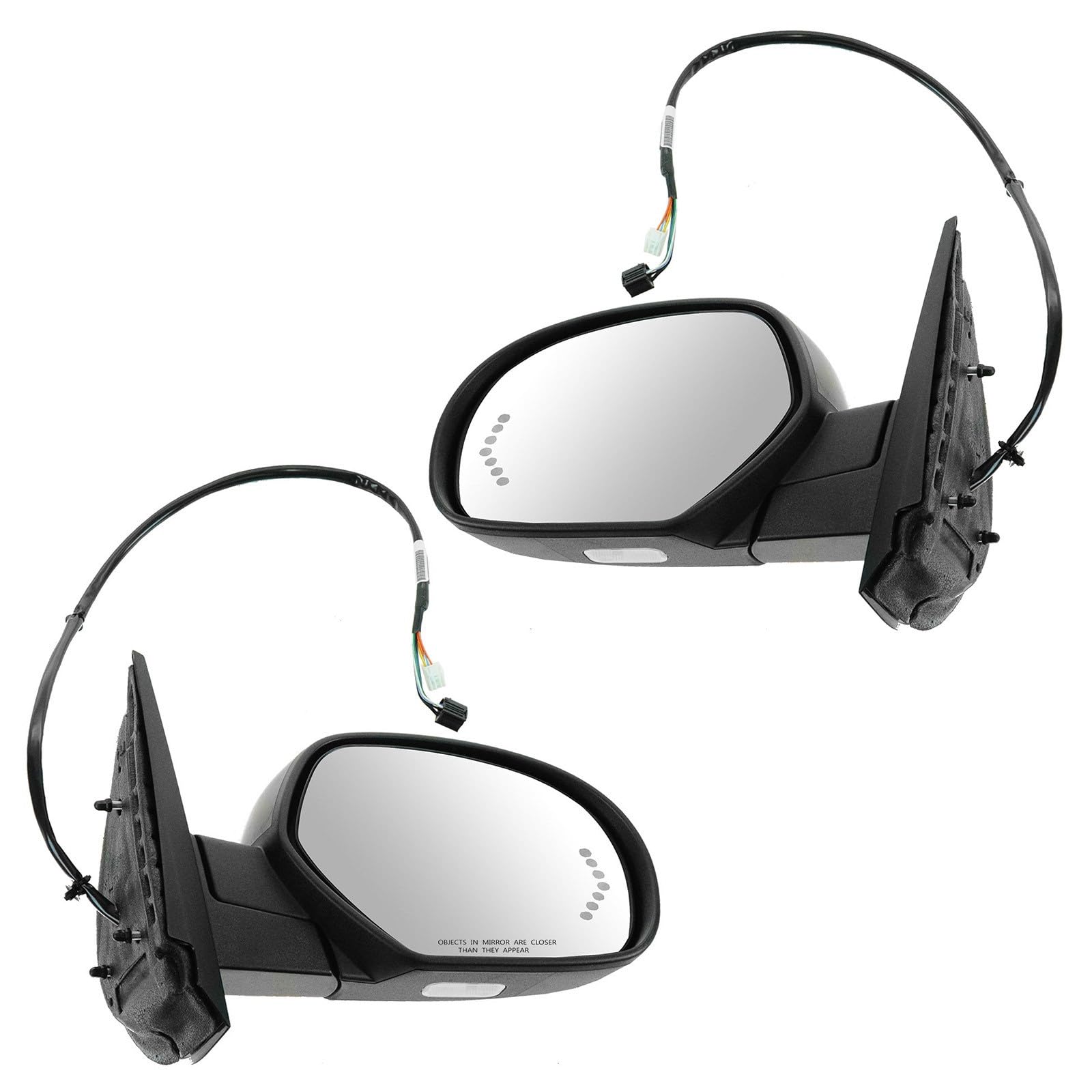 TRQ 2 Piece Driver and Passenger Side Mirror Assembly Set Electric Adjustment Heated No Memory Black Compatible with 2007-2013 Chevy Avalanche Suburban 2500 2007-2014 Suburban GMC Yukon Yukon XL 1500