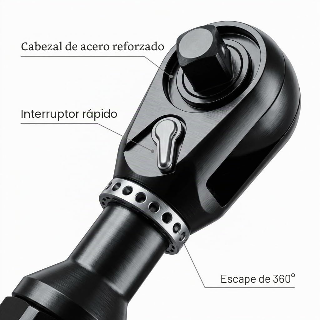 QWORK® Carraca neumática 1/2" / 12.5mm, trinquete de aire súper rápido para trabajo pesado, par máximo de 85 N.M