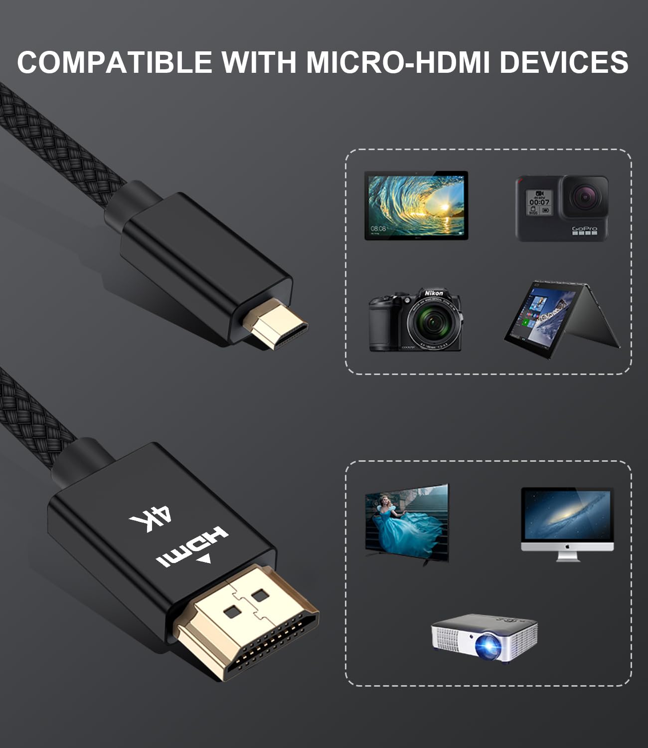 Câble Micro HDMI Vers HDMI Pour Raspberry Pi 4B - Vidéo HD 4K UltraHD