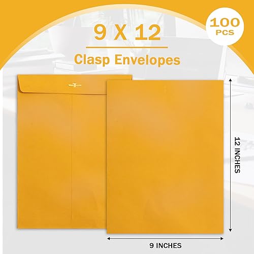 Miniatura 3 de Sobres con cierre de 9 x 12 pulgadas, sobres Goefun Manilla, paquete de 100 unidades, papel de 3.53 ozm, sobres grandes de papel kraft marrón