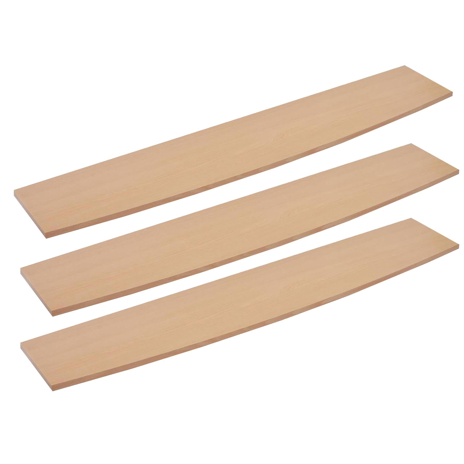 Set of 3 Shelf Boards 118cm Long Wall-Mounted Classic Shelf for Living Room Bedroom Kitchen or Office NO Brackets Included [Bowed Light Wood (118 x 20cm)]