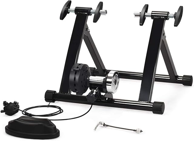 GYMAX Foldable Bicycle Turbo Trainer with 8 Resistance Settings, Heavy Duty & Low Noise Bike Training Fitness Stand for Indoor Cycling
