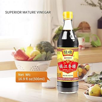 Chinkiang Balsamic Vinegars, Chinese Zhenjiang Traditional Black Xiangcu Vinegar, Brewed From Various Grains Aged Until the Color Turns Dark, 16.9 fl oz /550ml