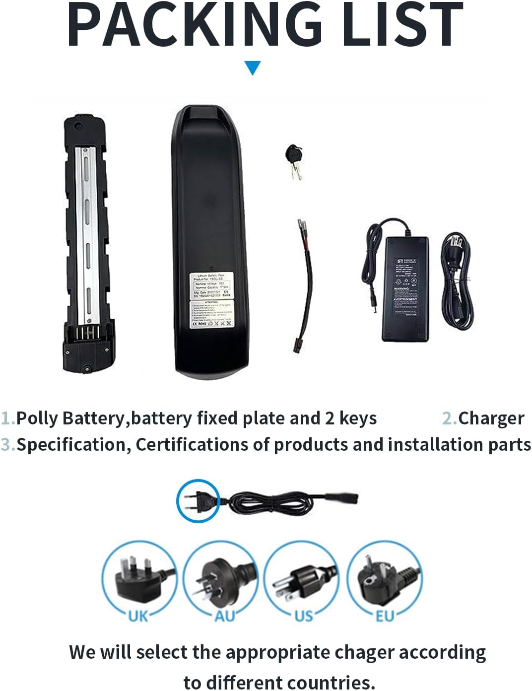 Ebike Battery 36V 48V 52V 13Ah 15.6Ah 19.2Ah 20Ah 24Ah with Charger Lithium Bike Battery Compatible with Bafang ebike conversion kits 250W 350W 500W 750W 1000W Motor