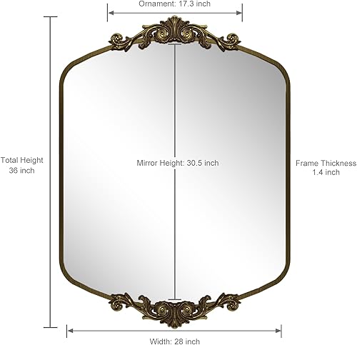 Miniatura 6 de Espejo vintage ornamentado de 20 x 32 pulgadas, espejo antiguo arqueado dorado para pared, inspirado en barroco, marco de metal, antioxidante y