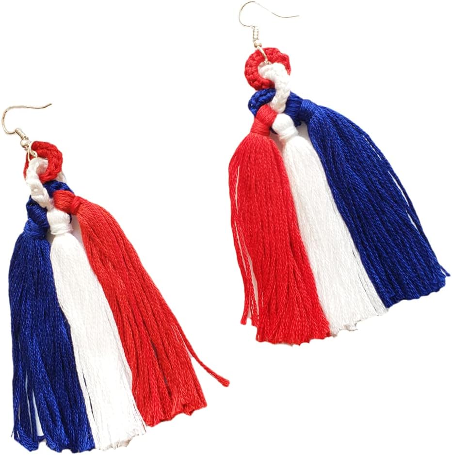 4th of July Earrings for women, Patriotic Flag Tassel earrings