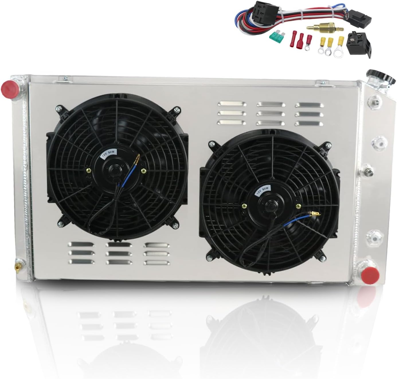 ECMRAD 3 Rows Racing Radiator for Chevy Camaro 1970-1981/ Monte Carlo 1980-1987 G-Body Oldsmobile Cutlass/Pontiac Grand Prix +Shroud Fans Relay kit