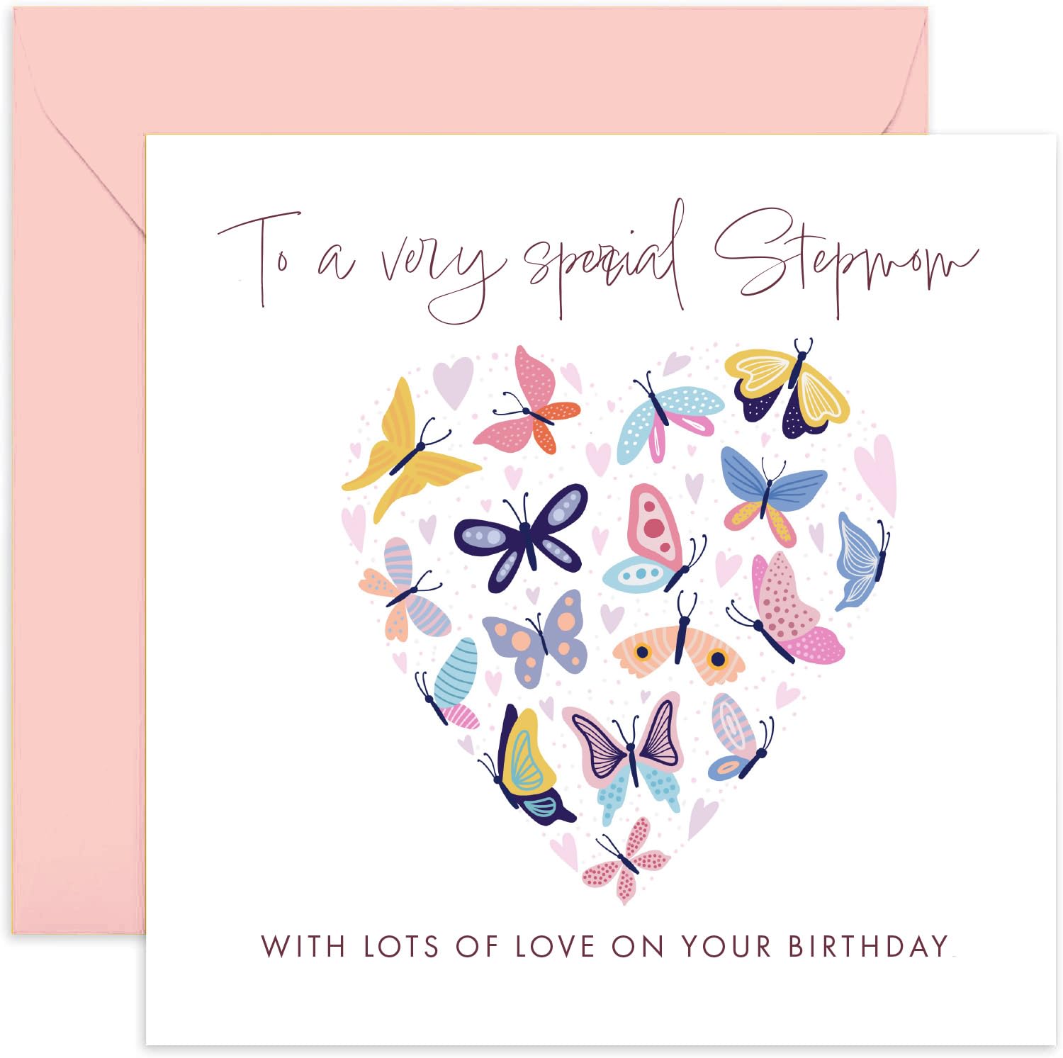 Old English Co. Butterfly Hearts Special Birthday Card - Female Birthday Card | Birthday Cards For Women | Blank Inside & Envelope Included (Stepmom)