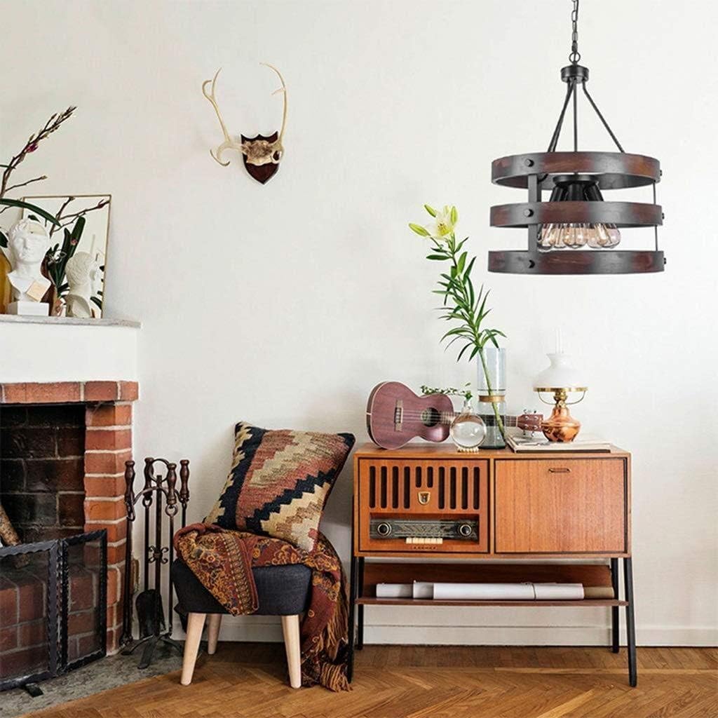 Pendant Lamps Wood Art Kitchen Island Chandelier Lighting Lamps - Retro Round Restaurant Sprinkle Bar Pendant Light Industrial Wind 5 Lights Creative Chandelier