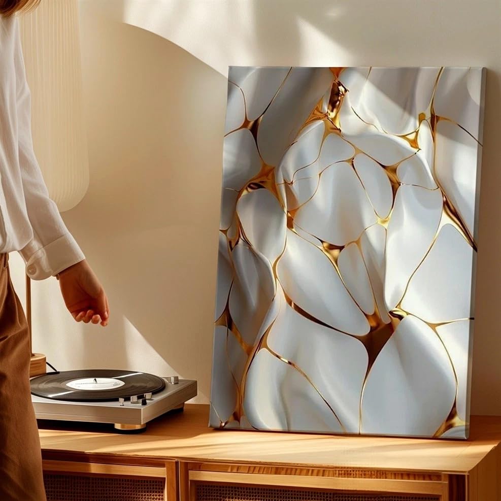 Tableau marbre blanc et or pour habiller un mur vide - 3