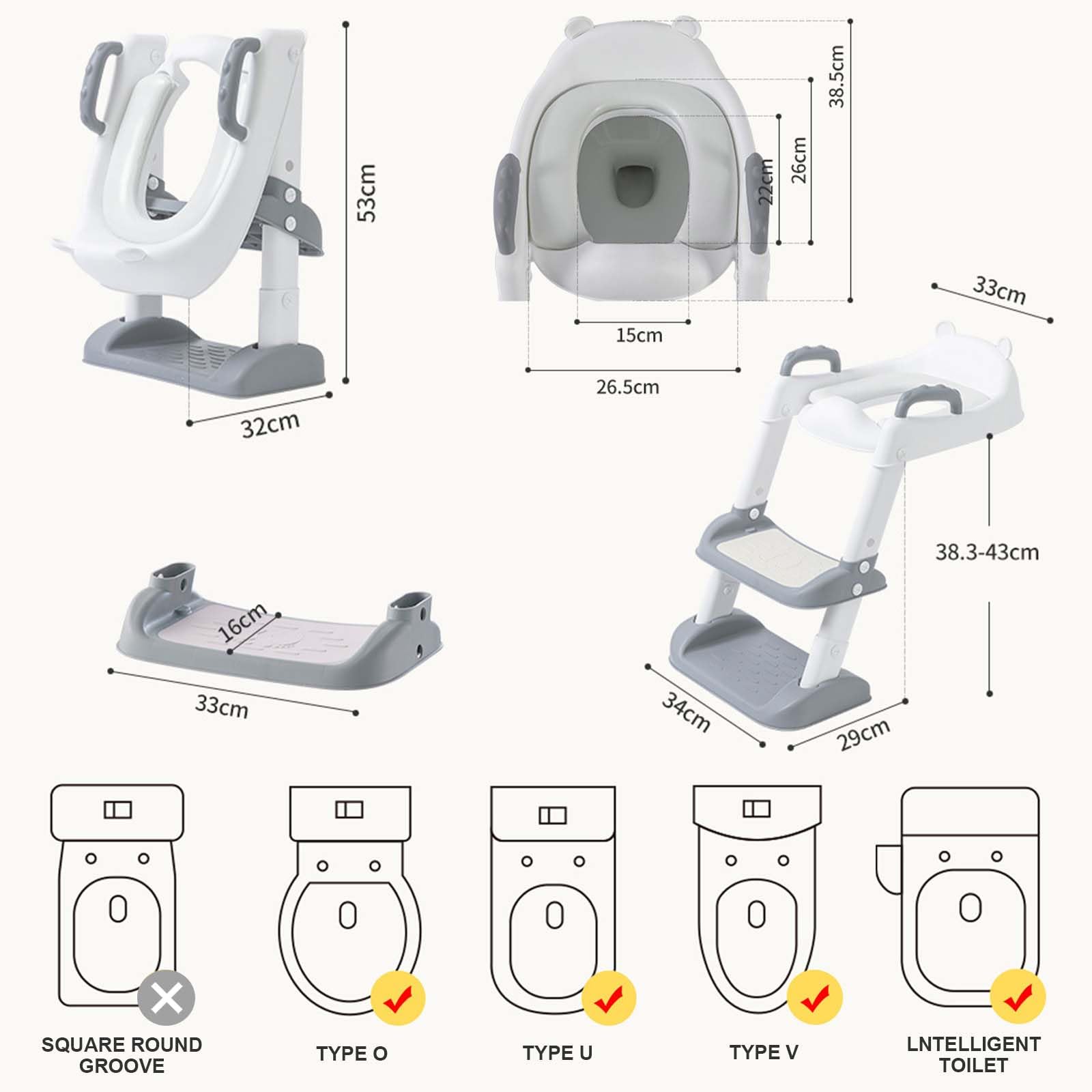 Mkitnvy Reducteur Toilette Enfant, Réducteur WC avec Marches, siège de toilette réglable avec rembourrage en PU, anti-éclaboussures et antidérapant, pour garçons et filles bébé