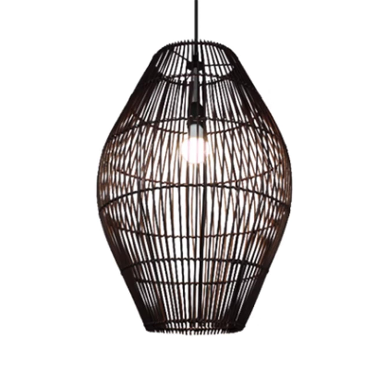 SHUANGZ Wabi-Sabi Black Rattan Basket Dining Table Pendant Light Vintage Wicker Weaving Lighting Fixtures Warm E26 Bulb Personalization Indoor Decoration Hanging Light Fixture for Kitchen Island