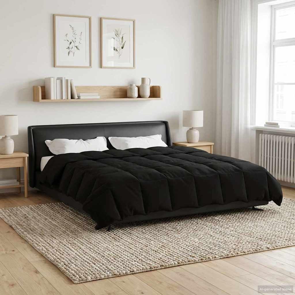 Edredón para todo el año, acolchado, negro, 200 x 240 cm, microfibra, relleno transpirable, lavable, ligero, ideal como manta de verano y manta de invierno para alérgicos