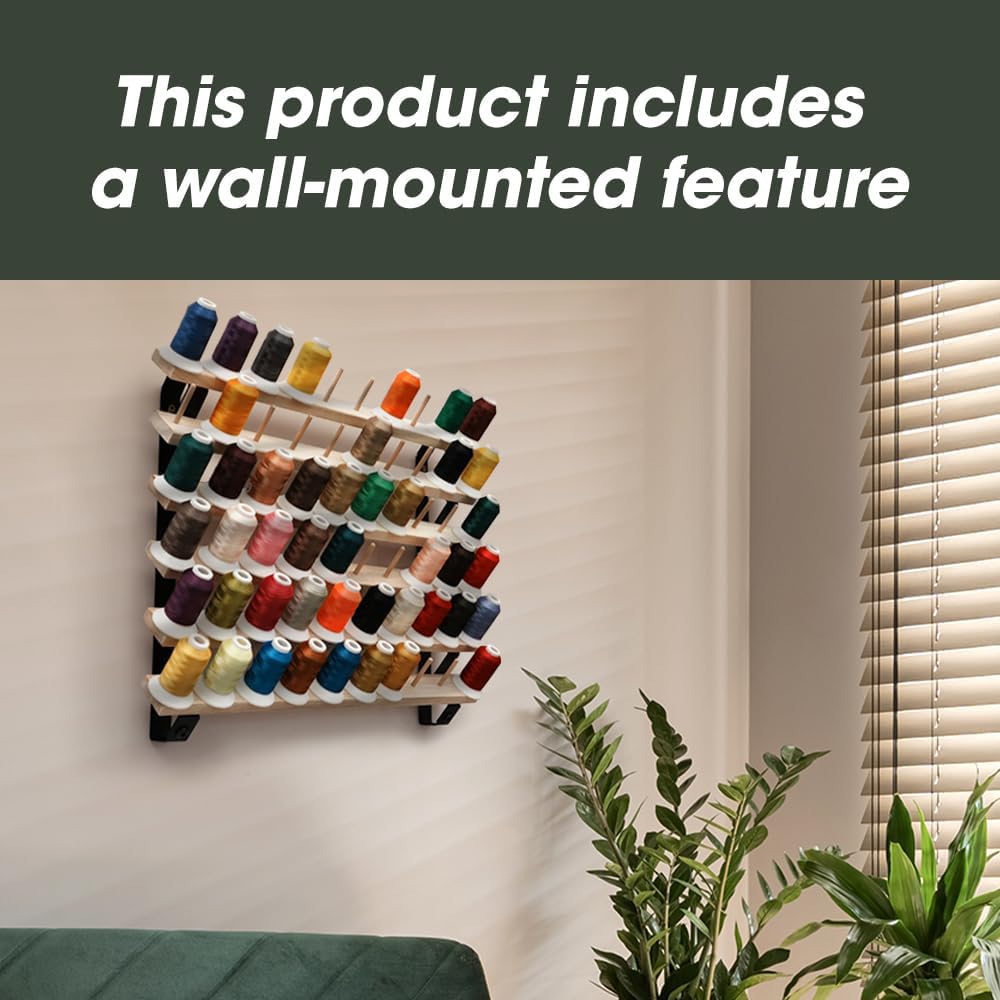 J JACKCUBE DESIGN 60 Spools Thread Rack Holder Organizer, Freestanding & Wall Mounted Embroidery, Quilting, Sewing, Braiding Storage for Spools of Thread, with Steel Frame (Black) - MK1312A