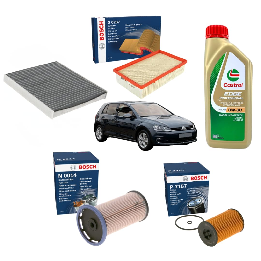 Kit Tagliando compatibile con Golf 7 VII 1.6 2.0 TDI E GTD 5 LT Olio Castrol Edge 0w30