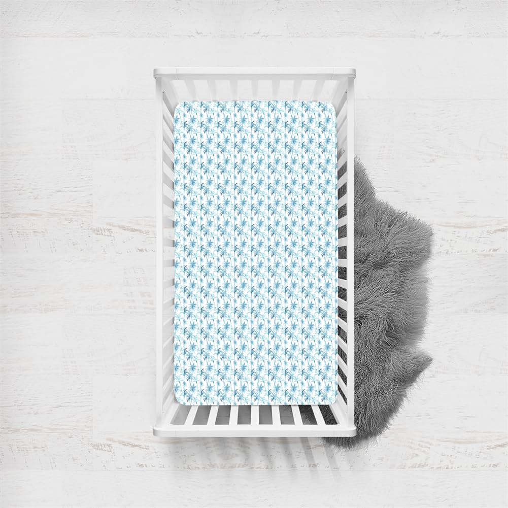 Odot Cot Bed Sheets, Bedside Cribs Fitted Sheets for Boys and Girls, Baby Bed Sheets Cot Bed Mattress Protector, Bassinet Sheets, Easy Care Soft and Dureable (light blue leaves,140x90cm)