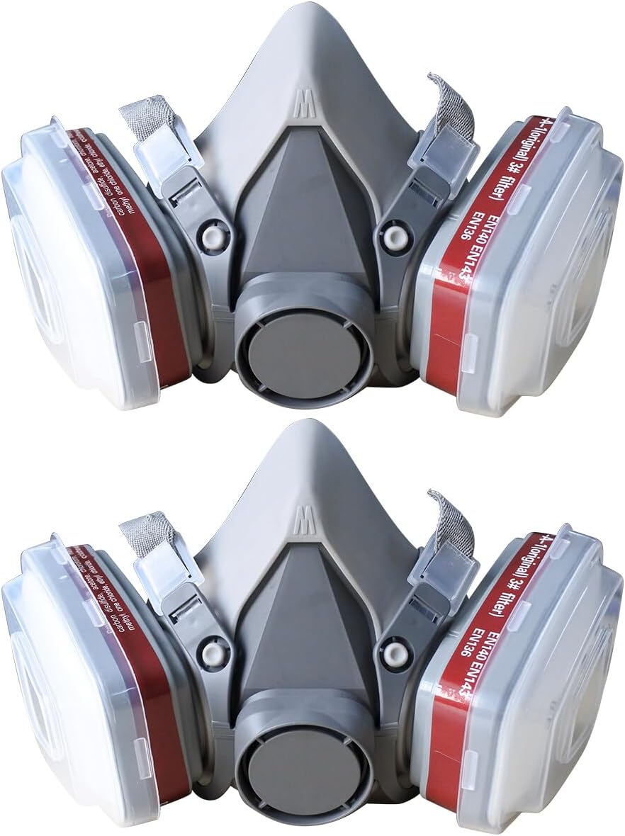 Half Face Respirator Mask with Replaceable Filter Cartridges for Dust, Fumes, and Particulate Protection