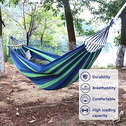 Anyoo Garden Cotton Hammock Comfortable Fabric Hammock With Spreader Bar Durable Hammock Up To 450Lbs Portable Lightweight Hammock With Travel Bag,Perfect For Camping Outdoor/Indoor Patio Backyard #TOP4