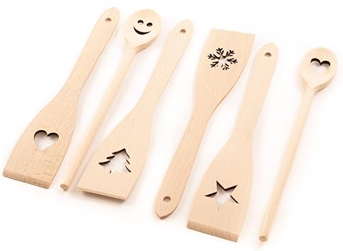 tuuli 6-Piece Cooking Spoon Spatula Set Beech Wood with Motif 30 cm