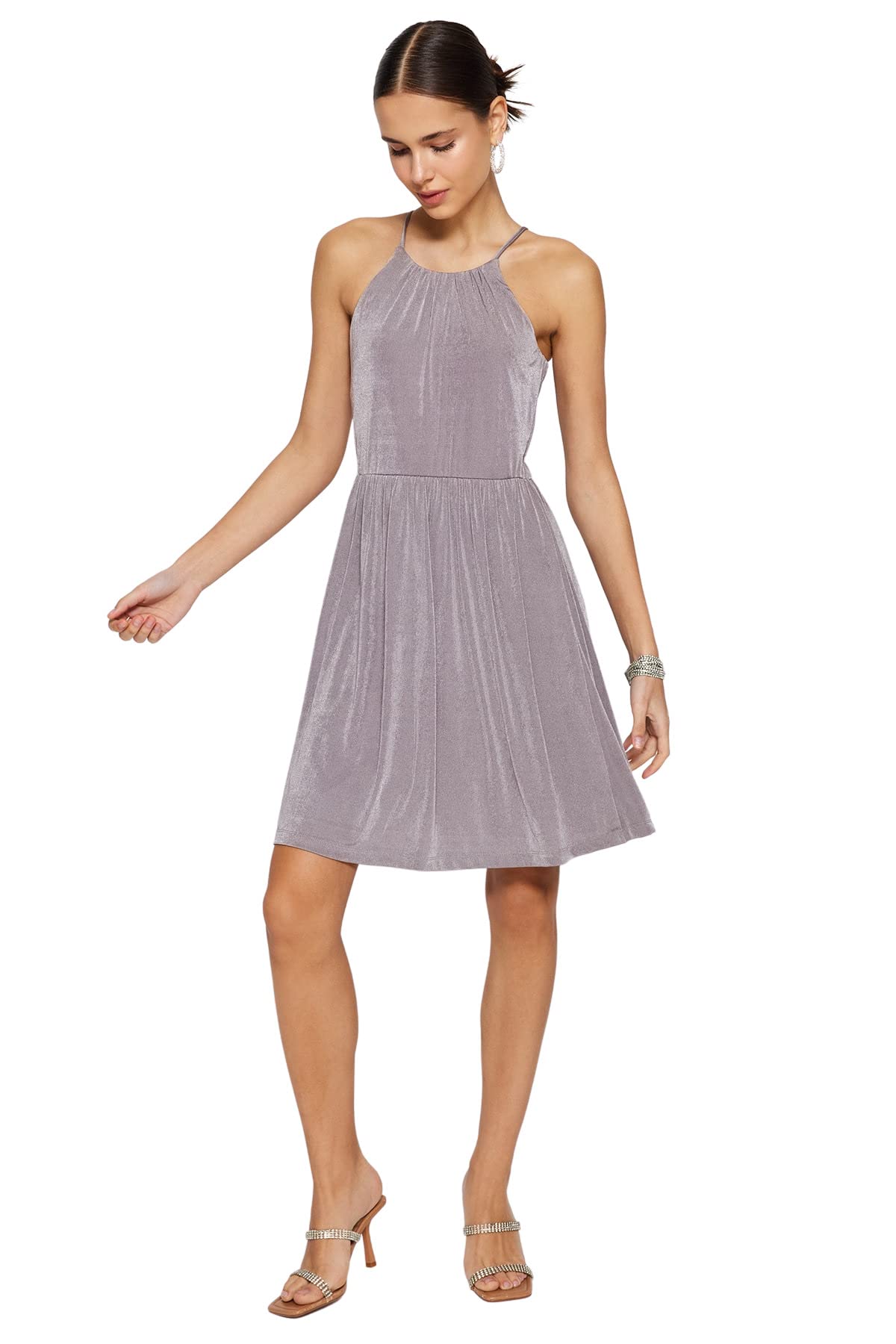 Trendyol Woman Skater Regular fit Knit Dress,Mink,S