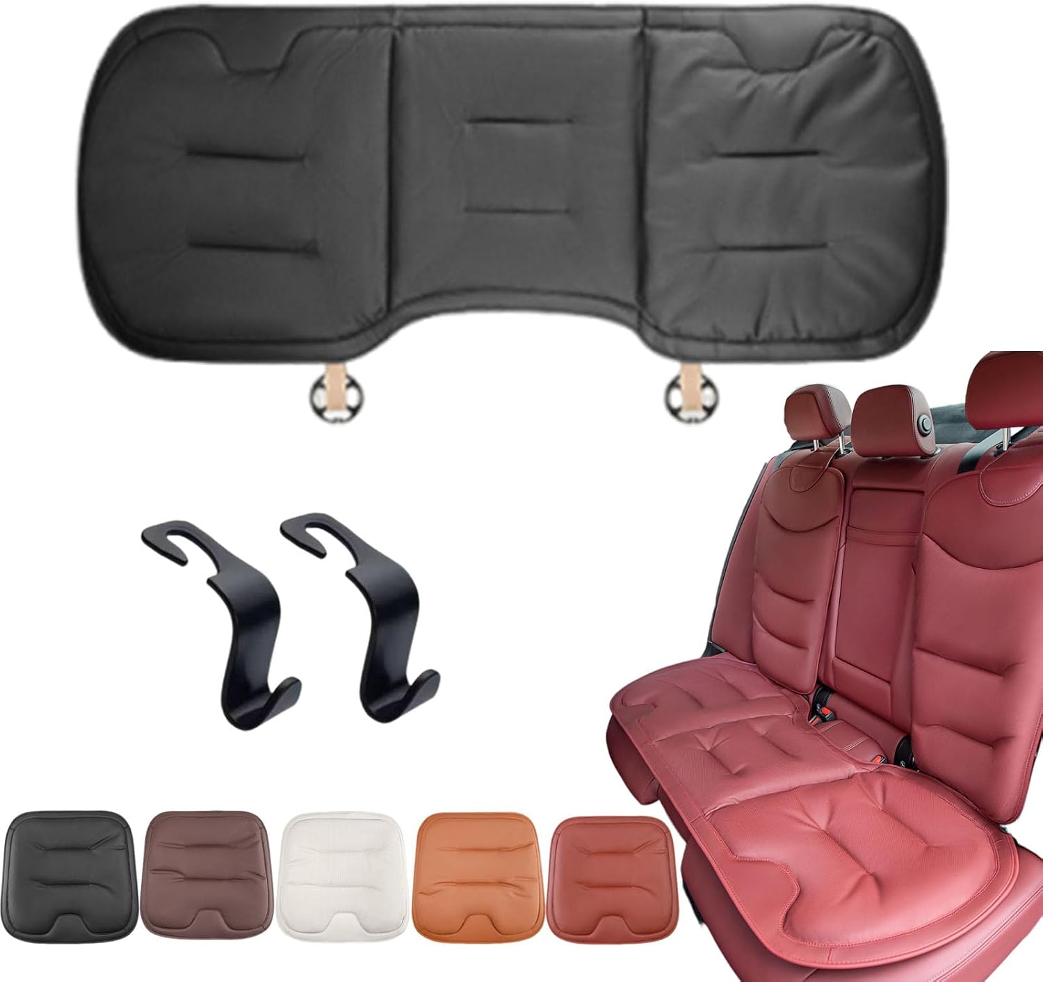 Vabuena Car Seat Cushions, Vabuena Skin-Friendly Leather Seat Cushions, Enhanced Comfort Memory Foam Design for Pain Relief, Ideal for Drivers and Office Use (Black,Rear)