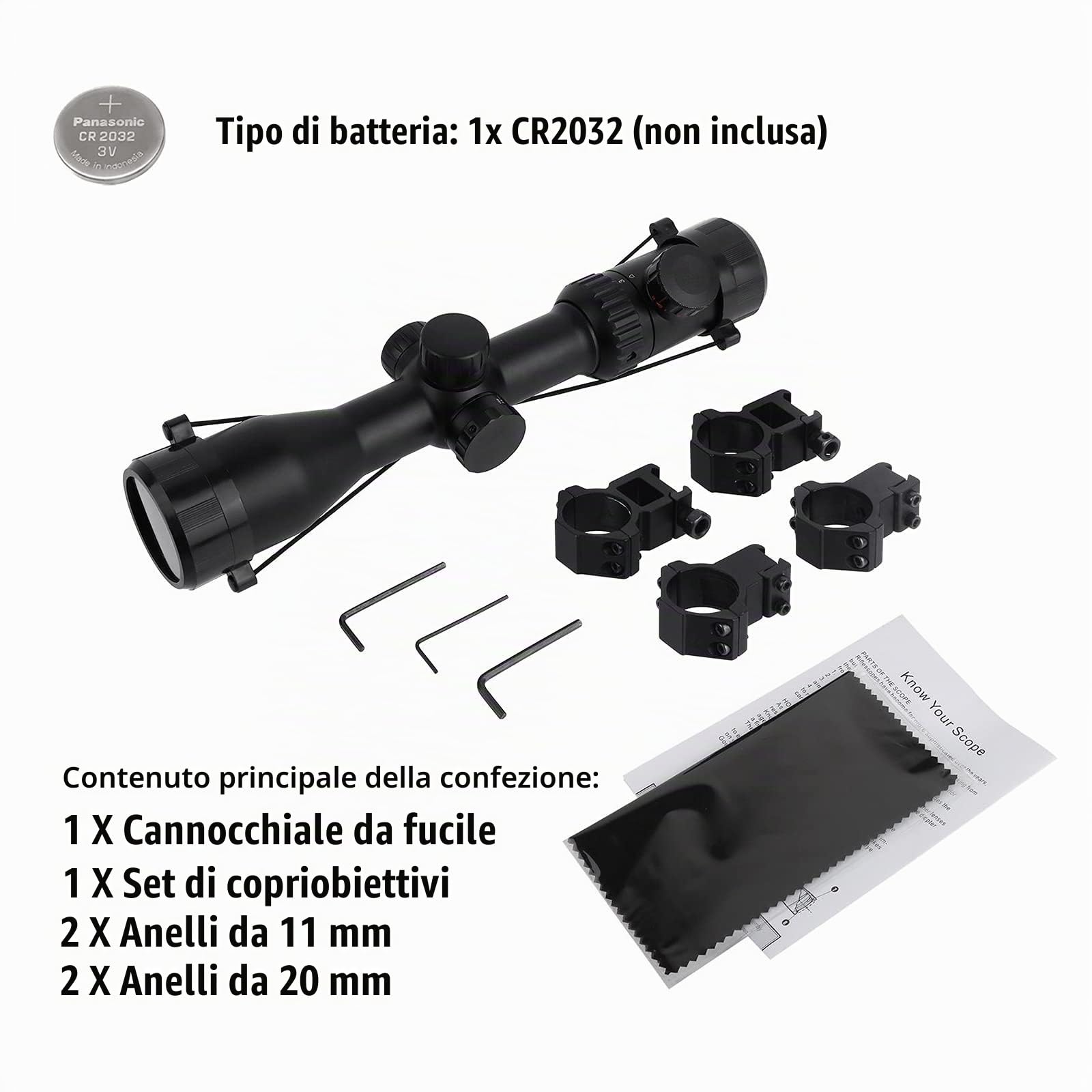 3-12X42SF Cannocchiale da cecchino Tactical Sniper Scope Green Coating 1/4 MOA Mid-Range con Supporti per Guida Picatinny da 20 mm e 11 mm per Sport all'Aria Aperta
