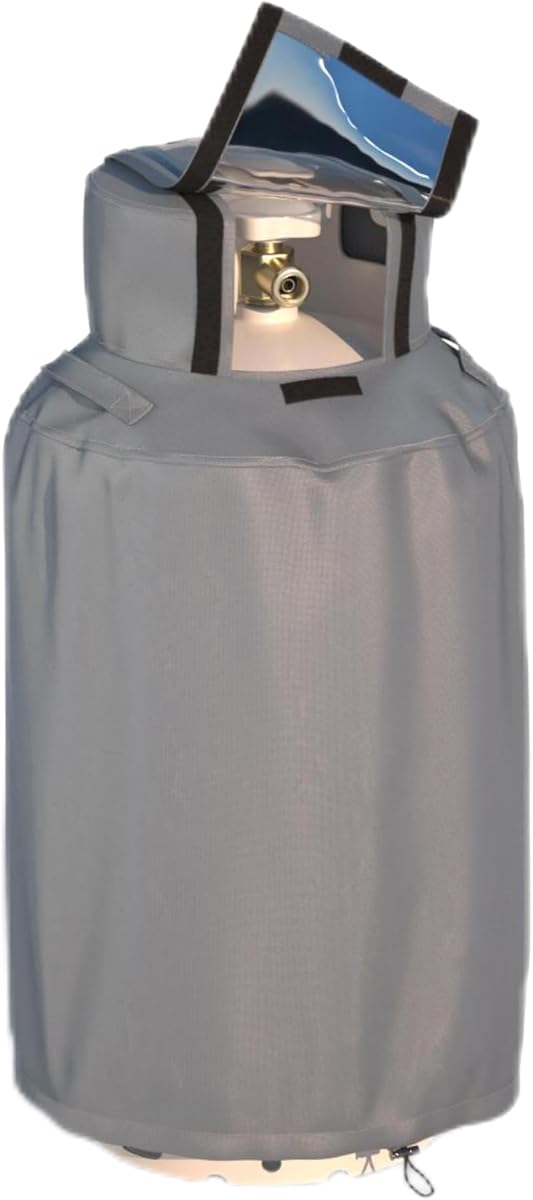 Cubierta para tanque de propano de 30 lb, con tela Oxford 600D impermeable, a prueba de polvo y grasa, apertura superior para facilitar la apertura y cierre de la válvula, para tanque de propano de 30 lb, gris