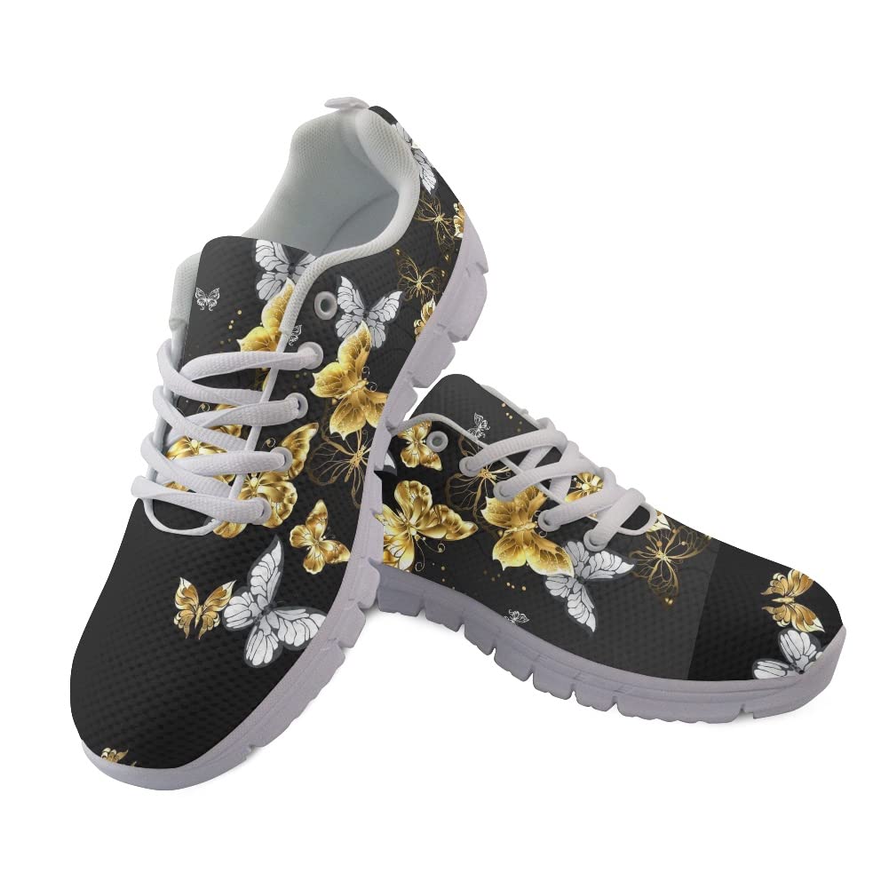 Jeiento Women Road Running Shoes Cute Butterfly Pattern Lacing Anti-Skid Outdoor Trail Fashion Sneakers Size US 8