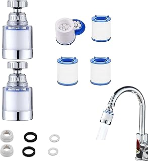 2 Pack 360° Rotating Bathroom Faucet Filter with 4 Filter Elements, Sink Faucet Purifier to Remove Heavy Metals and Hard Water, Kitchen and Bathroom Sink Faucet Filters