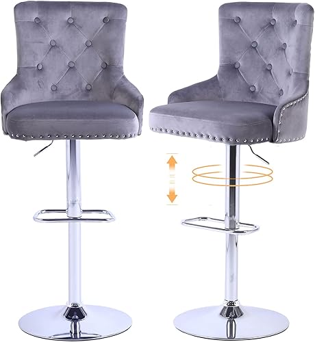 asunflower Taburetes de bar con respaldo de terciopelo para cocina, silla de bar alta de altura ajustable, silla de bar giratoria para isla de
