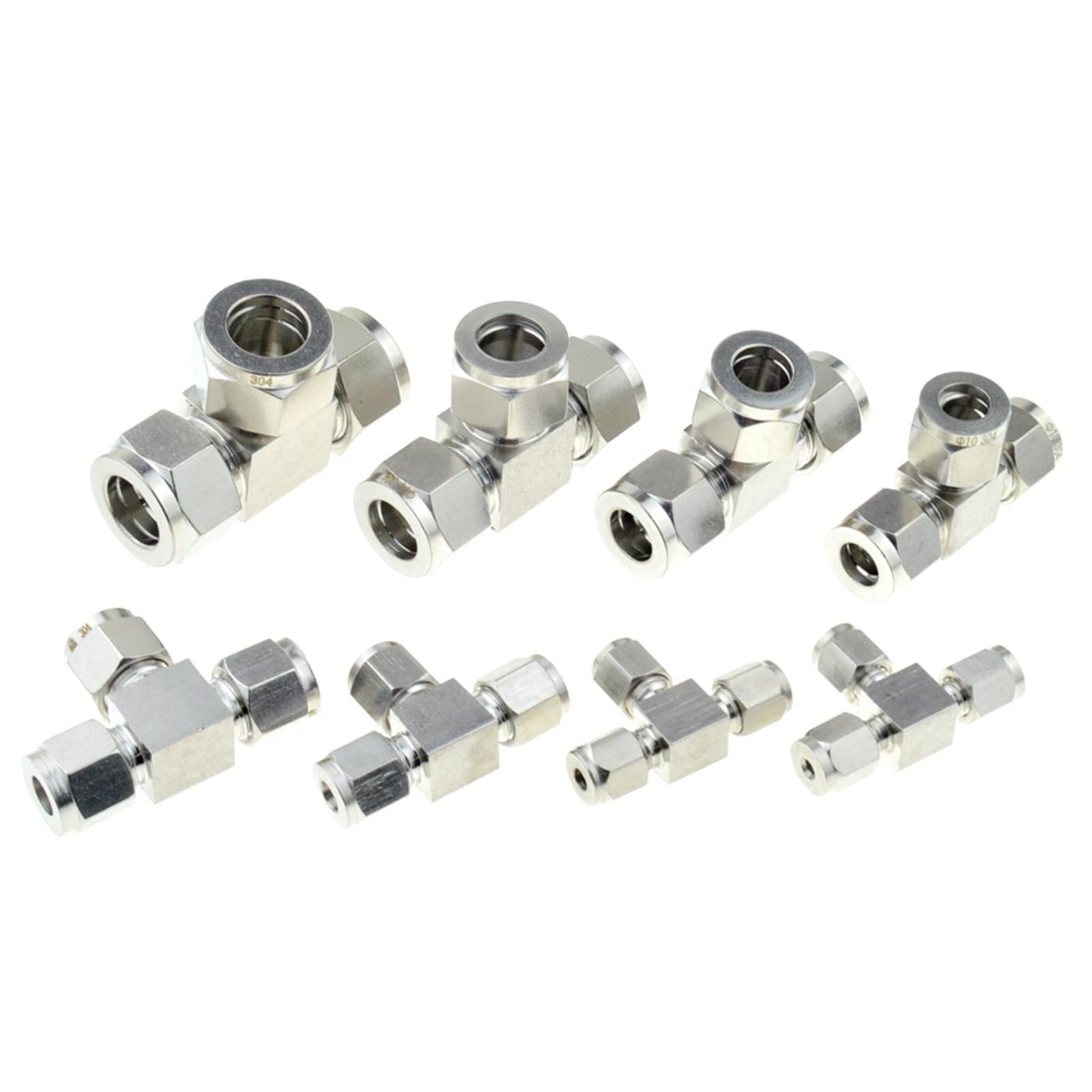 Coupling, Stainless Steel Hex Nipple,Pipe-Fitting T Shaped 3 Way Compressor Fitting, Tube Ferrule Union Compression SS Pipe Connector Stainless Steel 304(6mm)