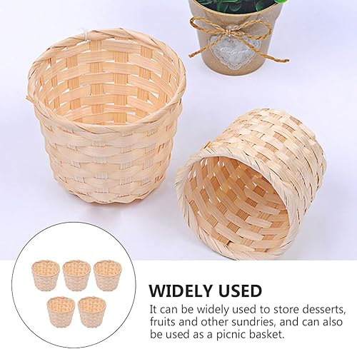 Miniatura 3 de Cesta de almacenamiento de mimbre, 5 unidades, cestas tejidas en miniatura, cestas pequeñas de tejido para casa de muñecas, cesta de picnic para