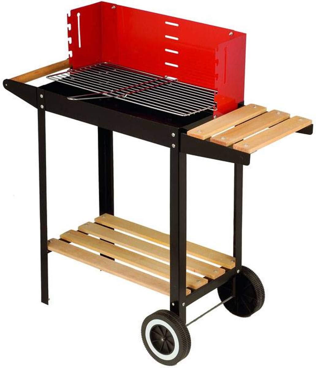BBQ Collection Barbecue a carbonella - Barbecue a carbone con ruote - Barbeque Griglia regolabile e paravento - Barbecue con tavolo laterale - Nero