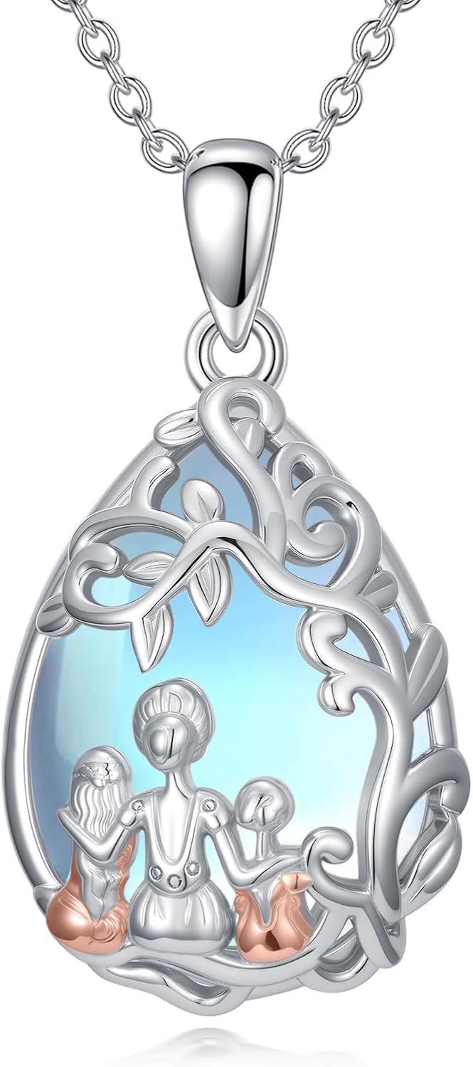 Family Tree of Life Necklace 925 Sterling Silver Moonstone Father/Mom Tree of Life Pendant Jewelry Birthday Christmas for Women Wife Grandma