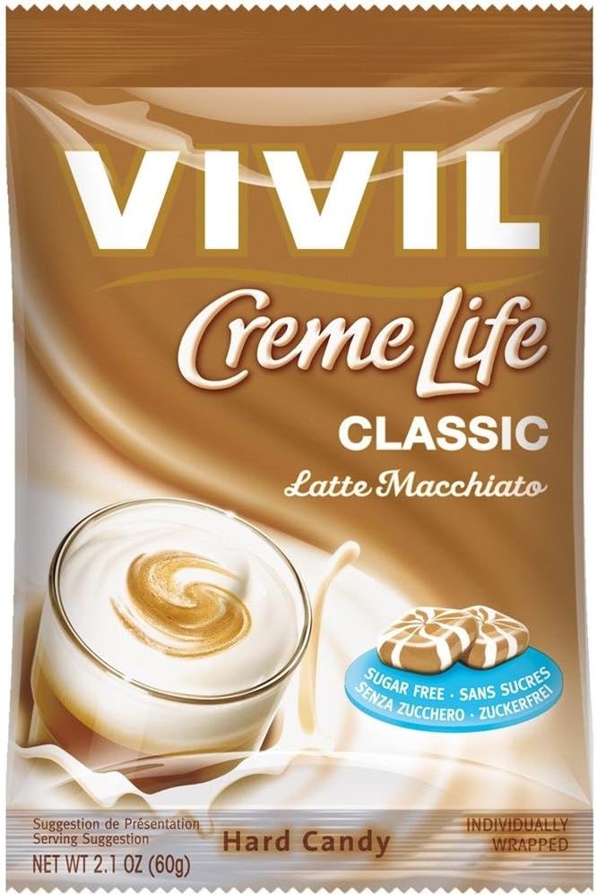 Latte Macchiato Coffee - Vivil Creme Life Hard Candy Sugar Free Sweets 60g - Pack of 12