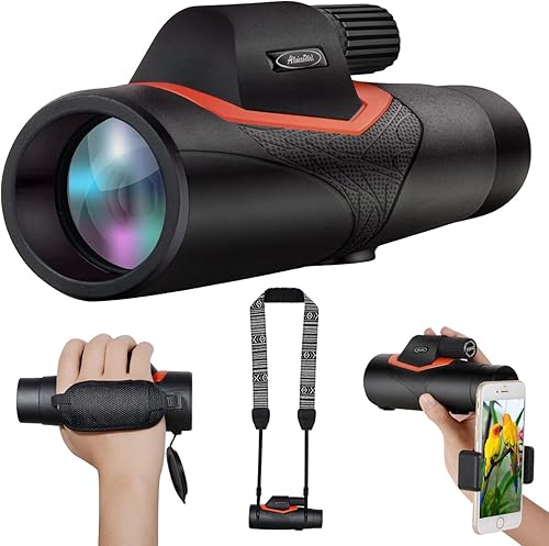 Telescopio monocular, 12 x 42 de alta definición, con adaptador para teléfono inteligente y correa de muñeca, prisma monocular impermeable BAK4 para