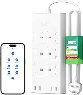 Meross Smart Power Strip, 6 Gang 4 USB Ports, smart extension lead alexa compatible, Compatible with Google Home, SmartThings, Timer and Voice/Remote Control, 2.4GHz WiFi