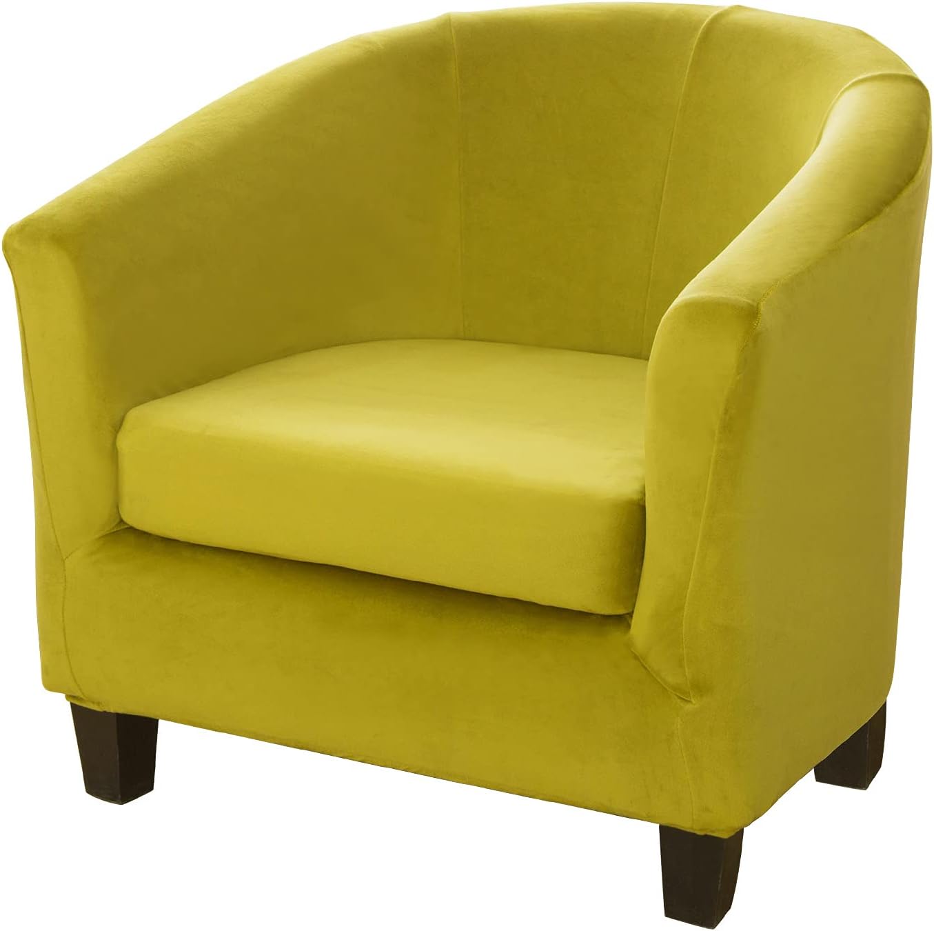 MIFXIN Tub Chair Slipcover 2-Piece Velvet Club Chair Covers with Cushion Cover Stretch Washable Barrel Armchair Couch Furniture Protector for Living Room Hotel (Grass Yellow)