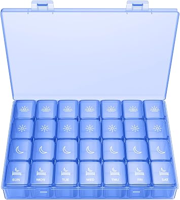 XL Pill Organizer 4 Times a Day, BUG HULL Extra Large Weekly Pill Box Case, 7 Day Vitamin Container Daily Pill Holder for Cod-liver oil, Vitamins, Supplements Royal Blue