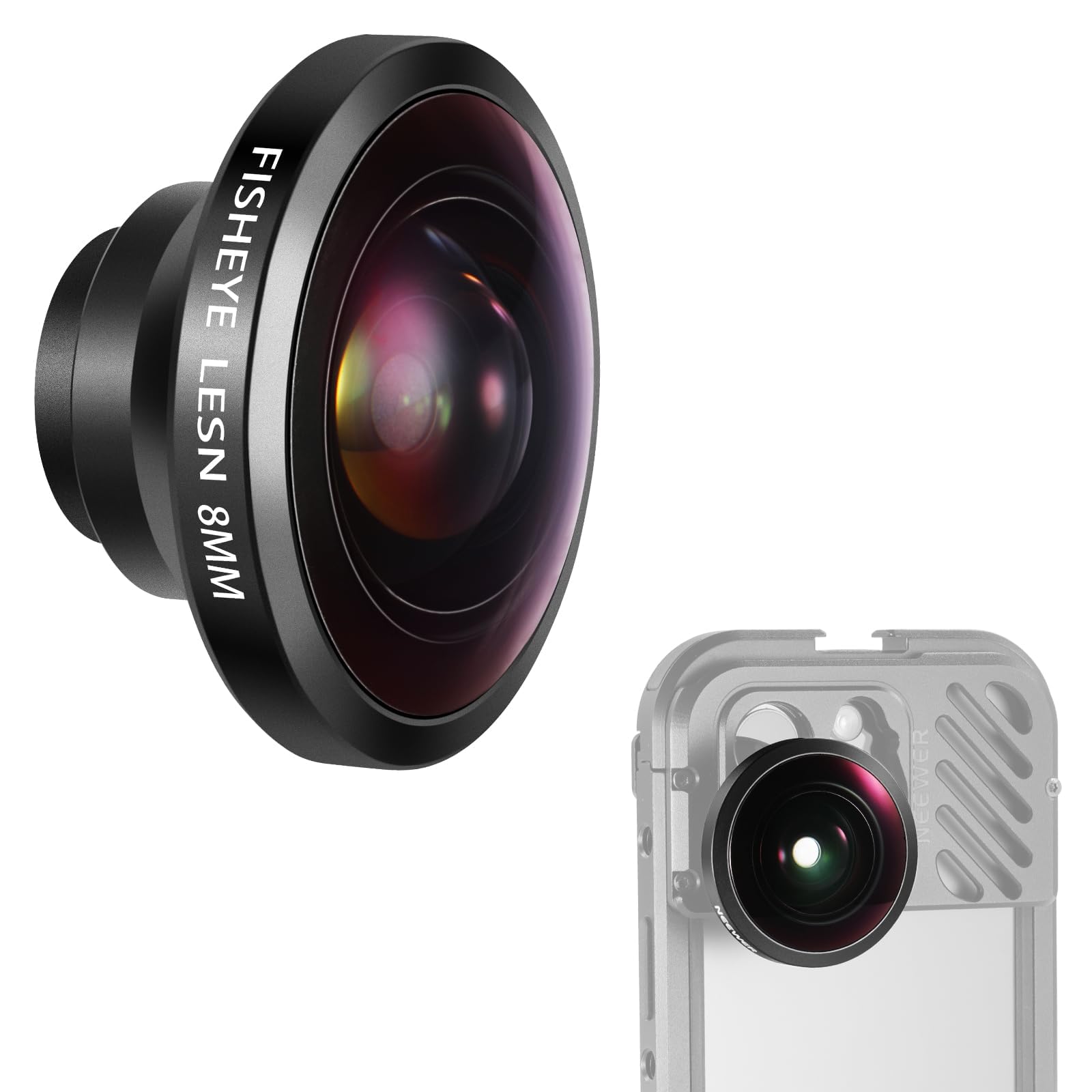 KASTWAVEHD 8mm Fisheye Phone Lens Only for 17mm Thread Backplate, 220° Wide Angle Compatible with SmallRig iPhone Samsung Phone Cage Case with 17mm Lens Adapter, LS-29