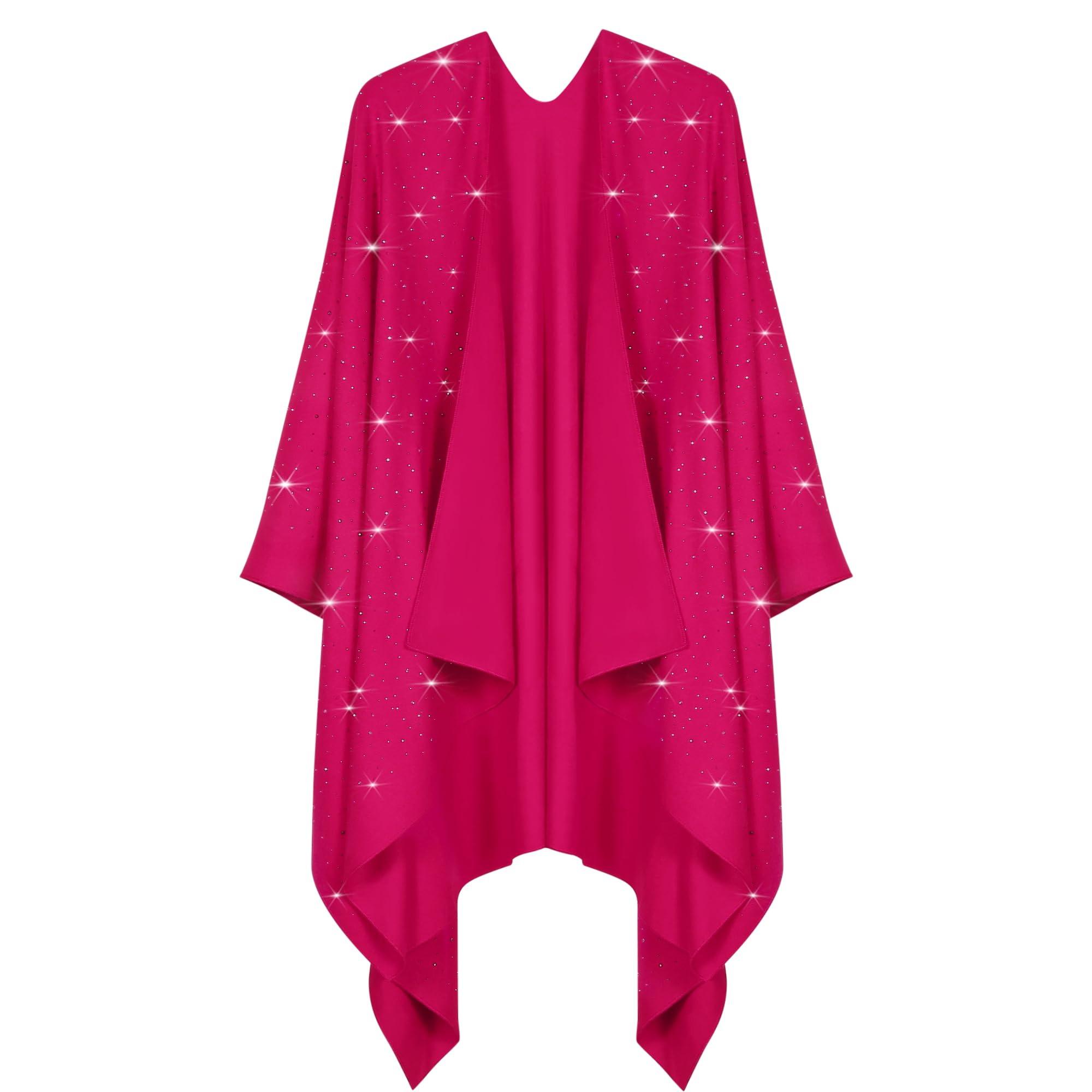 Womens Rhinestones Open Front Poncho Shawl Wrap Cape Ruana Travel Blanket Cardigan