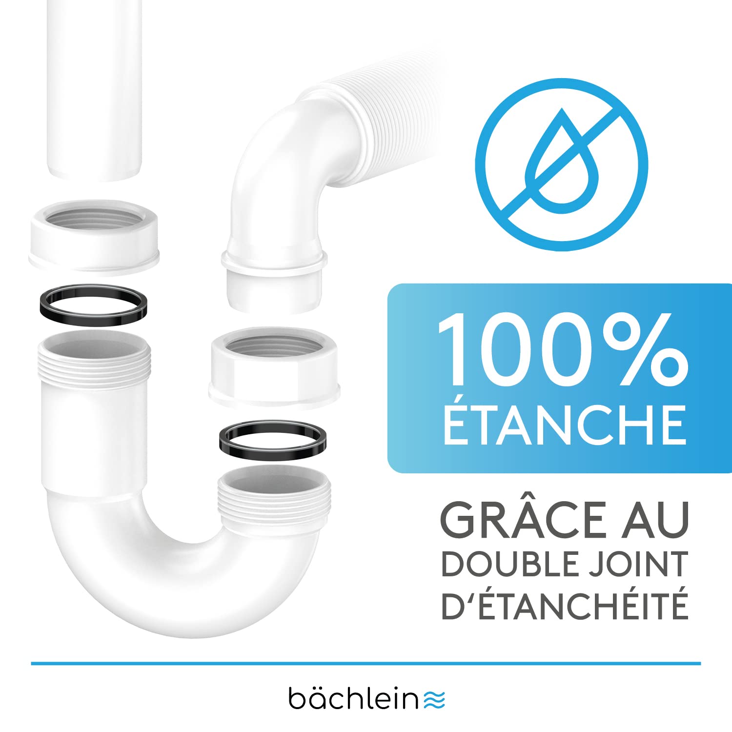 Bächlein Siphon Tubulaire Flexible Pour Évier de Cuisine - Siphon Avec Raccordement Double pour Appareil - Raccord Universel G 1 1/2"