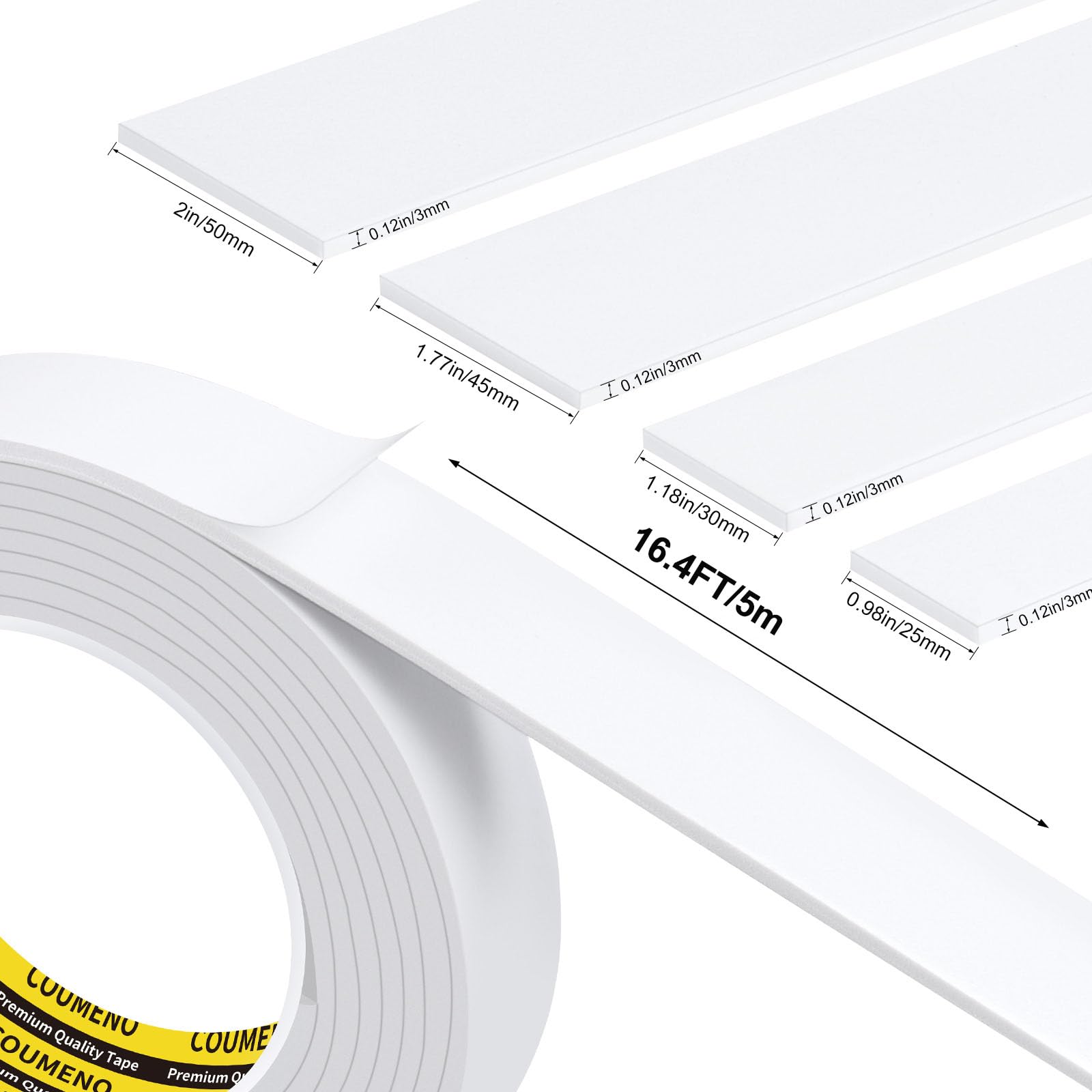 COUMENO Single-Sided EVA Foam Tape, Single-Sided Sealing Strip Foam Pad Sponge Tape,Self-Adhesive Insulation Sealing Tape (White) 0.98inX16.4FT