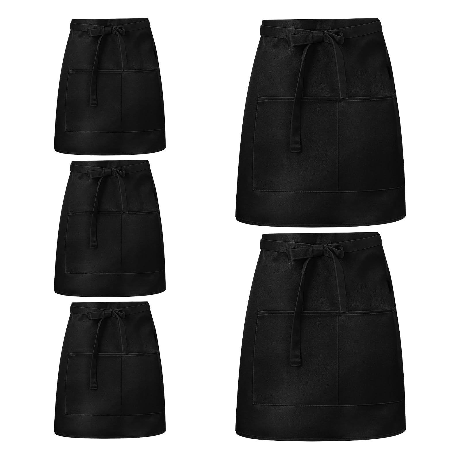 5 Stück-pack Kurze Servierschürzen für Kellnerinnen, Polyester Schwarz